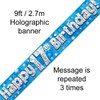 9ft Banner Happy 17th Birthday Blue Holographic Foil Pennant Age