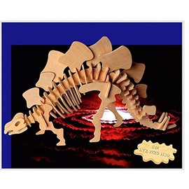 Puzzled 3D Puzzle Big Stegosaurus Dinosaur Wood Craft Construction Model Kit Fun & Educational DIY Wooden Dino Toy Assemble Model Unfinished Craft Hobby Puzzle to Build & Paint for Decoration 51 pcs