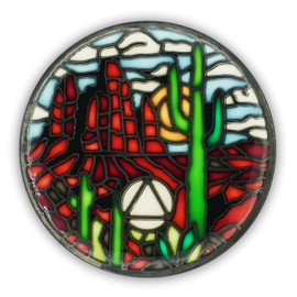 The Token Shop Stained Glass AA Coin, Scenic Journey Alcoholics Anonymous Addiction Recovery Sobriety Chip Medallion, Inspirational Sober Gifts for Men and Women by the Token Shop (Desert Spirit Sunrise)