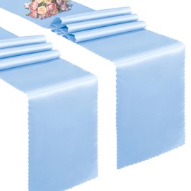 VACVELT 2 Pack Satin Table Runners - 12 x 108 Inches Long, Light Blue Wedding Table Runner Decorations for Birthday Party Banquet Graduation Engagements