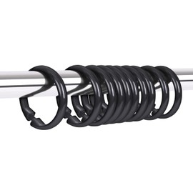 calfken 16Pcs Shower Curtain Rings, Shower Curtain Hooks with Unbreakable Plastic, O-Shaped Shower Hooks for Shower Curtain Rod(Black)