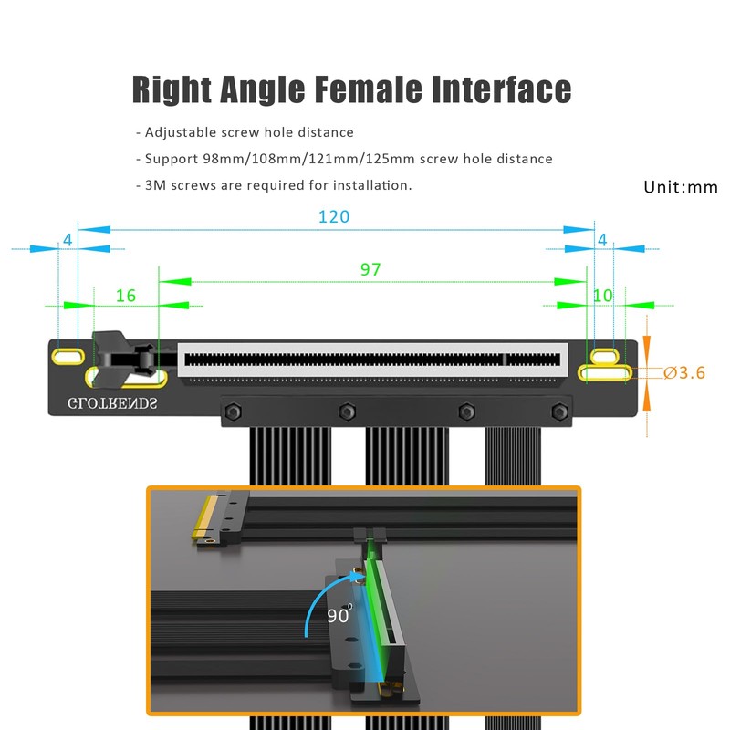 GLOTRENDS 200mm PCIe 5.0 Riser Cable for RTX5090 RTX4090 RX9070