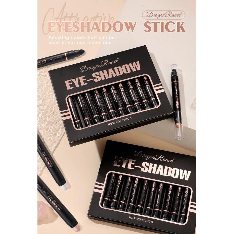 DragonRanee Dual-Ended Eyeshadow Pencil 12 Colors Set Waterproof Matte Finish