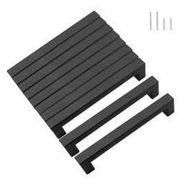 KEWUZY Pack of 10 Furniture Handles, Black, 128 mm Hole Spacing, Kitchen Handles, Stainless Steel Drawer Handles with Forty Screws, Cabinet Handles, Door Handles, Kitchen Square Handles (Black, 128
