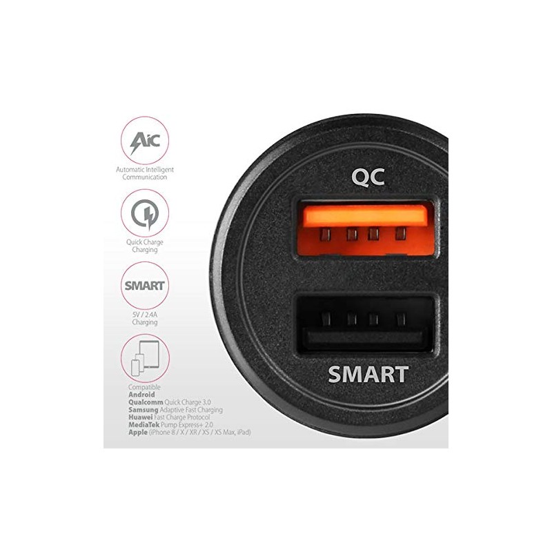 AXAGON PWC-QC5 Dual Car Charger 12-24V / 2X Port QC3.0/FCP