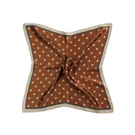 MayTree 100% Mulberry Silk Scarf - Square Dots Small 53 x 53 cm - Luxurious Women's Neckerchief - Elegant Bandana Scarf for Women - Luxury and Comfort for Adults, Brown/Beige
