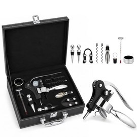 Set Abridor de Vino con 10 Accesorios, Caja Negra, Sacacorchos Profesional