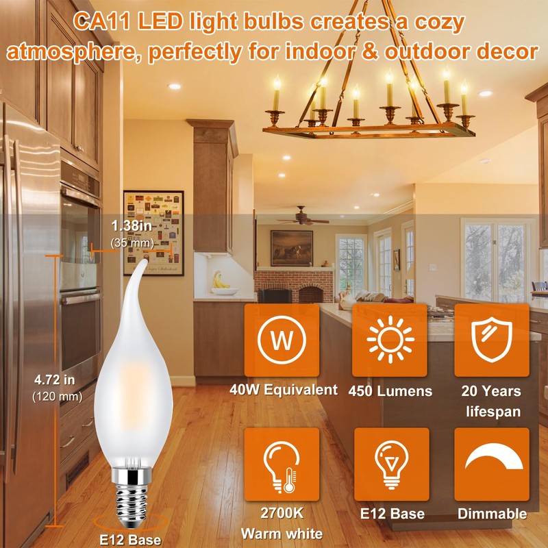 Ivyemons Dimmable CA11 E12 LED Candelabra Bulb, 40W Equivalent Frosted