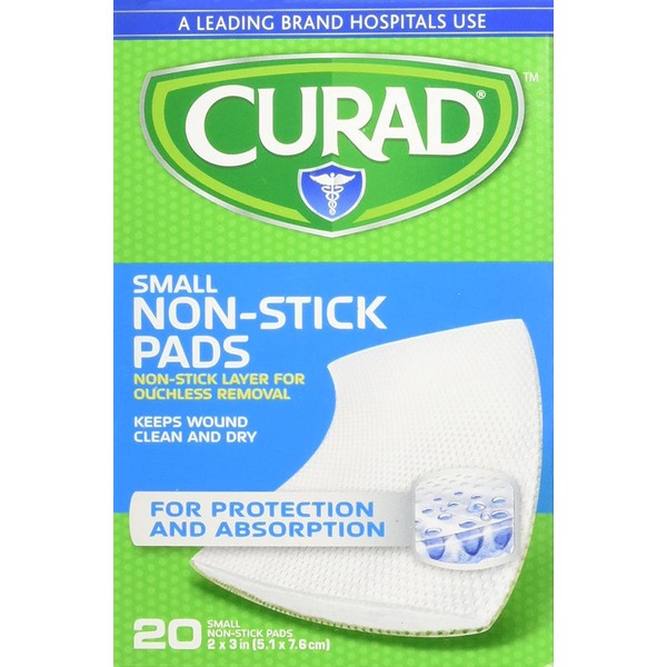 Curad Sterile Small Non-Stick Pads, 2 x 3 inches, Easy to Apply, Ouchless Removal, 20 Count