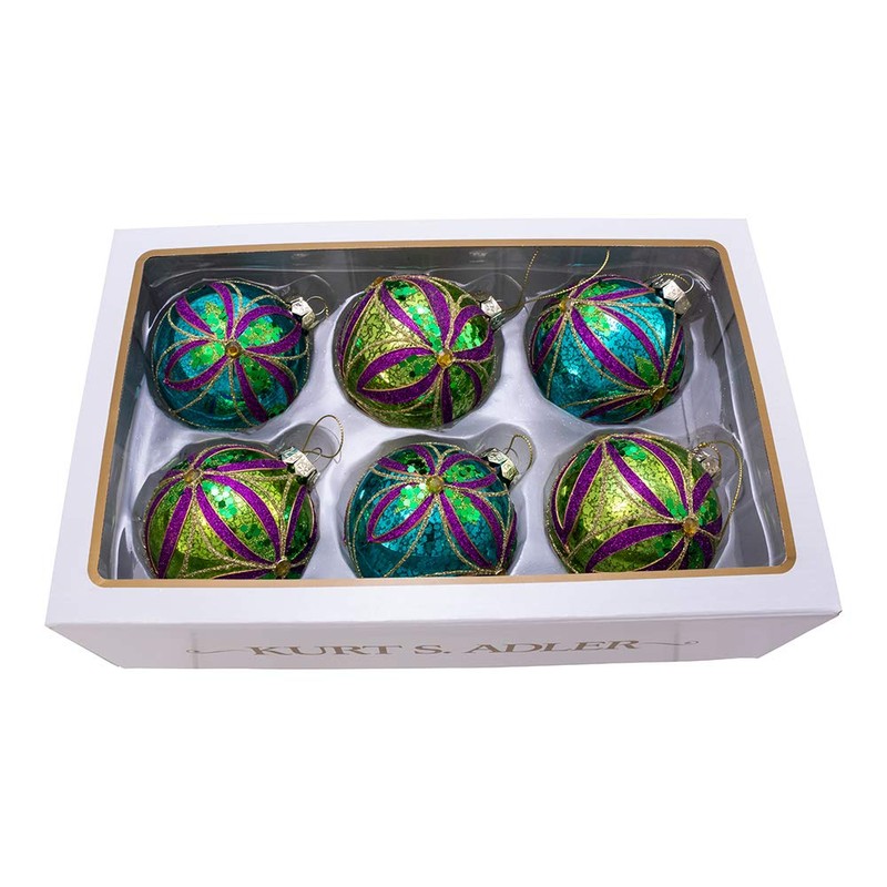 Kurt Adler 80MM Green, Blue, Gold and Purple Glass Ball