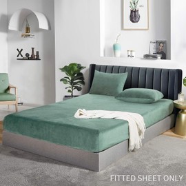 PHF Velvet Fitted Sheet King Size, 1 Pack Luxury Super Soft Cozy Comfy Flannel Bed Sheets with 15'' Deep Pocket, Blue Greyish