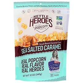 Kettle Heroes Popcorn, Sea Salted Caramel Flavor, Small Batch Caramel Corn, Handcrafted, No Trans Fat, Kosher, Soy Free, Gluten Free & Non-GMO, 12 Ounce (Pack of 6)