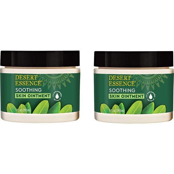 Desert Essence Tea Tree Oil Skin Ointment - 1 Fl Ounce - Pack of 2 - Jojoba & Lavender Essential Oils - Vitamin E - Sweet Almond Extract - Moisturizer For Dry Skin, Skin Irritations, Cuticles