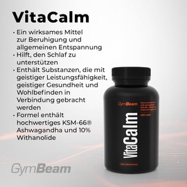 GymBeam GymBeam VitaCalm - Hochwertiges KSM-66? Ashwagandha fr Beruhigung und Entspannung, enth?lt Adaptogene zur Untersttzung der geistigen Gesundheit und Widerstandsf?higkeit, 10% Withanolide