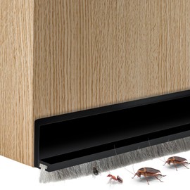 Door Sweep for Bottom of Door,Integrated Under Door Draft Stopper with Brush,Weather Stripping with Self Adhesive,Under Door Seal for Protection Against Dust,Cold,Heat,Noise 39.37" L/1.2" W(Black)