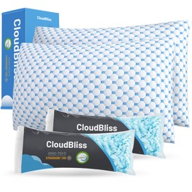 CloudBliss Cooling Bed Set of 2 Pillows for Sleeping, Shredded Memory Foam Pillows with Washable & Breathable Pillowcase, Adjustable Height Pillow for Side, Back and Stomach Sleepers, Queen Size