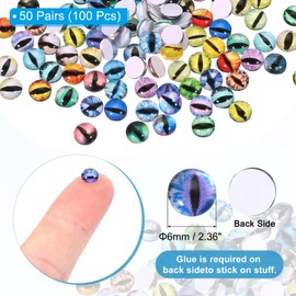PATIKIL 6mm Dragon Eyes, 100 Pcs Round Glass Eyes Animals Crochet Eyes for Clay Doll Making Craft DIY Findings Jewelry Making, Multicolor