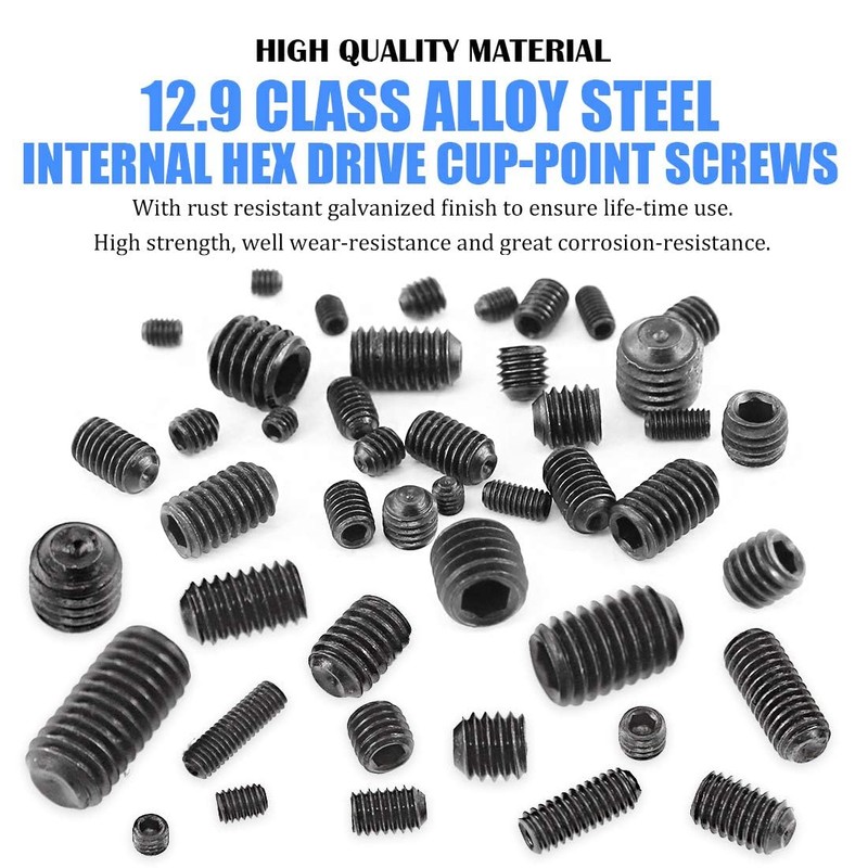 TOP-VIGOR 450Pcs Grub Screw Assortment Set, M3/M4/M5/M6/M8 Hex Socket Head