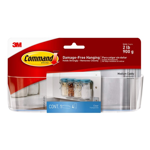 Command Medium Caddy, Clear, with 4 Clear Indoor Strips, Organize Damage-Free