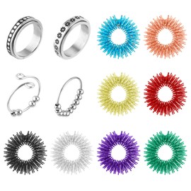 ASTER Fidget Anxiety Rings for Women, 12 Pieces Stainless Steel Adjustable Anti Anxiety Thumb Rings Including 4 Spinner Rings and 8 Spiked Sensory Rings for Women Men Teen Girls