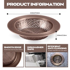 Retisee 2 Pcs Sink Strainer Stainless Steel Kitchen Sink Drain Strainer Basket Cover Mesh Hair Food Catcher, Large Wide Rim of 4.4 Diameter(Red Bronze)