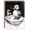 Artery8 Greeting Card Cute Duckling Sink Bath Time Black White