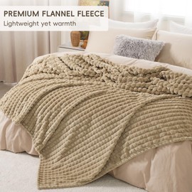PHF 3D Clipped Fleece Blanket Twin Size for Bed-380GSM Super Soft Warm Blanket for Fall and Winter, No Pilling, No Shedding, Lightweight Decorative Fuzzy Plush Blanket for Couch, 66"x90", Khaki