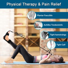 Komzer Foot Stretcher Belt, Foot Stretcher Stretch Strap for Plantar Fasciitis, Heel Spurs, Foot Drop, Achilles Tendonitis & Hamstring. Yoga Foot & Leg Stretch Strap (Black)