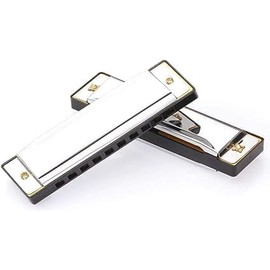 Silver 10 Holes 20 Tones Diatonic Harmonica Key of C with Blue Case,Rock w Case Stainless Steel Diatonic Harmonica