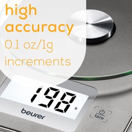 Beurer KS26 Kitchen Scale High Accuracy Digital Food Scales Weight Grams and Oz, 11 lbs Capacity, LCD Display, for Baking, Cooking, Meal Prep, Keto, Coffee Beans and More