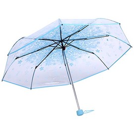 Ejoyous Pocket Umbrella, Transparent Umbrella with Flowers, Sakura Pocket Umbrella, Princess Umbrella Pattern, Flowers, Lightweight, Transparent, Windproof, Travel Umbrella, Diameter 93 cm, blue