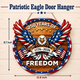 America 250th Anniversary Eagle Door Hanger, 11.8 Inch Patriotic Wooden Wreath Decor, 1776-2026 USA Independence Day Front Door Sign for 4th of July, Memorial Day & Patriotic Decorations