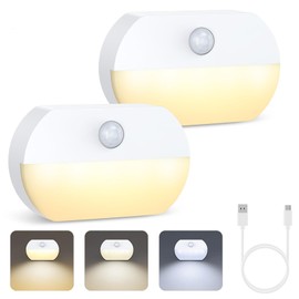OQIMAX Nachtlicht mit Bewegungsmelder, 2 Stück Typ-C LED Nachtlicht mit 3 Modi (AUTO/OFF/ON), 3 Farbtemperaturen Einstellbar (6000K-4000K-3000K), Nachtlicht Kinder für Schlafzimmer, Küche, Treppe