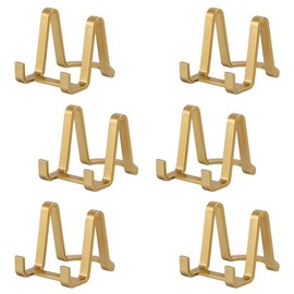 Plate Stands for Display 3 Inch - Small Gold Tabletop Easel Holders - 6 Pack for Decorative Plates, Picture Frames, Photos, Greeting Cards, Mini Art - Home Office Decor