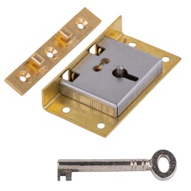 Large Brass Half Mortise Chest or Box Lid Lock w/Skeleton Key | HL3-SB-2K