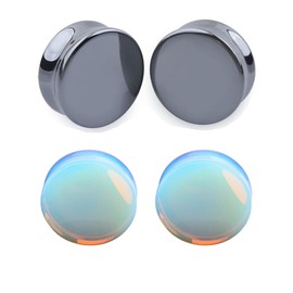 Decentraland 2 Pairs White And Black Organic Stone Plugs Ear Gauges Earrings Jewelry 12mm(1/2")