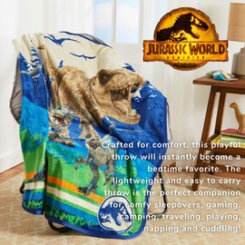 Franco Jurassic World Dominion Rexy T-Rex - Ropa de Cama para niños, Manta de Seda súper Suave, 40 x 50 Pulgadas, (Producto con Licencia Oficial)