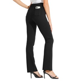 Willit 29" Women's Yoga Dress Pants Bootcut Work Slacks Stretch Office with Belt Loops 4 Pockets Black S