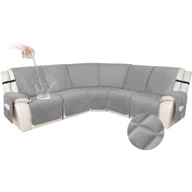 HDCAXKJ 100% Waterproof Velvet Recliner Sectional Couch Covers L Shaped Corner Reclining Sofa Cover Washable Thick Non Slip Sectional Slipcover with Pockets (5 Seat Recliner Couch, Silver Gray)