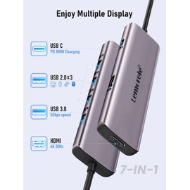 Lemorele USB C Docking Station for Laptop, 7 in 1 USB C Hub with 4K Dual HDMI, USB 3.0, 3*USB 2.0, 100W PD Suitable for MacBook Pro, Dell, HP, Surface, Lenovo Yoga