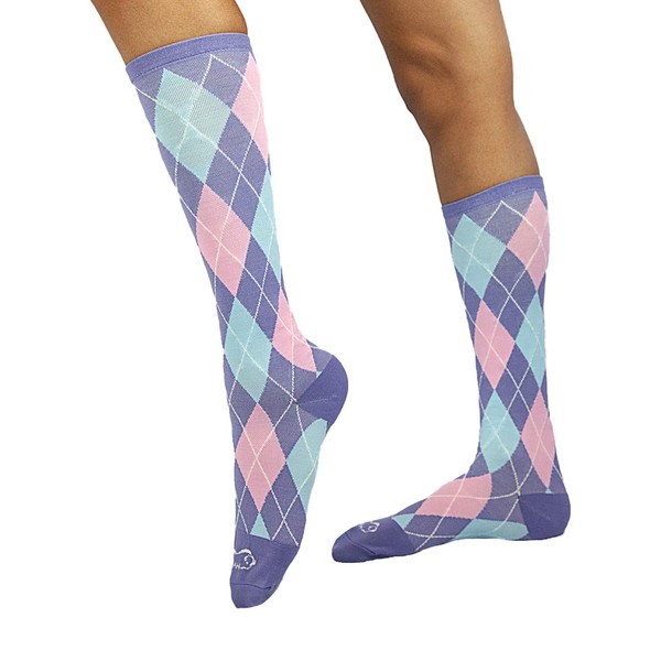 ZAYAAN HEALTH Argyle Compression Socks (12-15 mm/Hg) | Anti-fatigue, Comfortable, Odor & Moisture Resistance - Ciel Blue/Pink