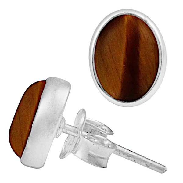 CHICNET Stud Earrings Tiger's Eye Brown Oval 10 mm 925