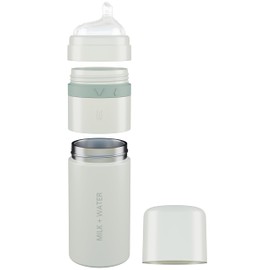 MILK + WATER All in One Baby Bottle & Baby Formula Dispenser On The Go, 9oz - Keeps Water Warm & Formula Fresh - Baby Formula Mixing Bottle with Anti Colic Nipple - Leak-Proof - Stage 3, 6M+ (Green)
