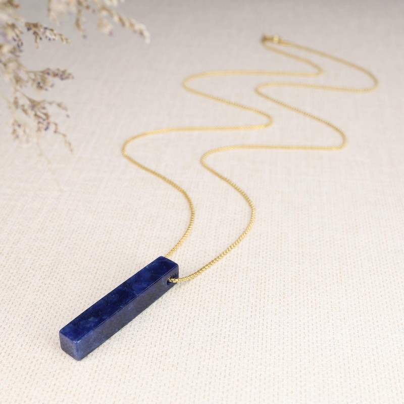 COAI Stainless Steel Box Chain Sodalite Blue Stone Necklace for