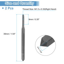 sourcing map 2pcs Straight Flute Screw Taps M1.5 x 0.35 H2 Thread HSS6542 Black Nitride Coated Machine Threading Milling Tap Tapping Tools