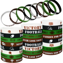 48 PCS Football Soccer Party Favors Motivational Bracelets Decorations Sports Inspirational Wristbands Football Silicone Stretch Wristbands for School Prize Birthday Football Theme Supplies