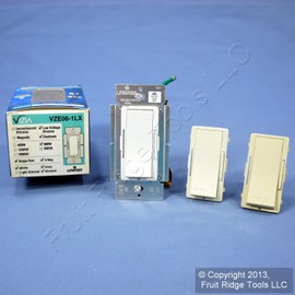 Leviton VZE06-1LX Vizia 600-Watt 120-Volt AC Electronic Low Voltage Dimmer with LED Locator and Brightness Display, in White, Includes Ivory and Almond Faces