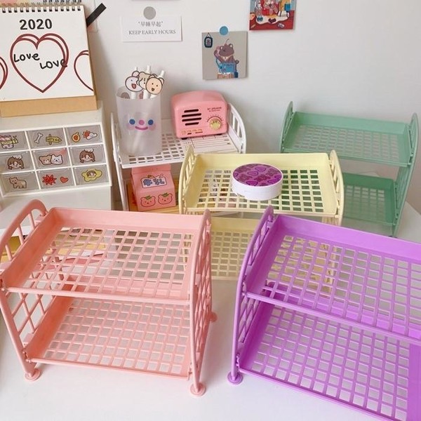 Tabletop foldable 2-tier shelf mini small stationery organizer plastic, (foldable