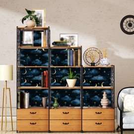 XRUIBZI Cloudy Starry Night Peel and Stick Wallpaper Vintage Green Leaf Contact Paper Dark Floral Wall Mural Home Vinyl Waterproof Self Adhesive Removable Renter Friendly Wall Paper 17.5" x 118"