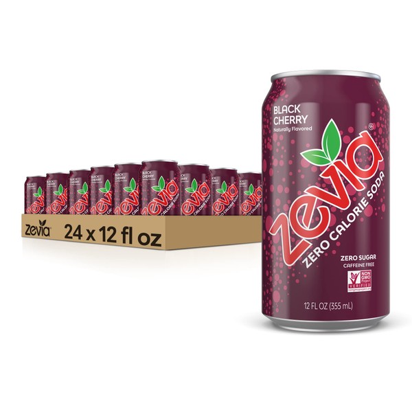 Zevia Zero Calorie Soda, Black Cherry, 12 Fl Oz (Pack of 24)